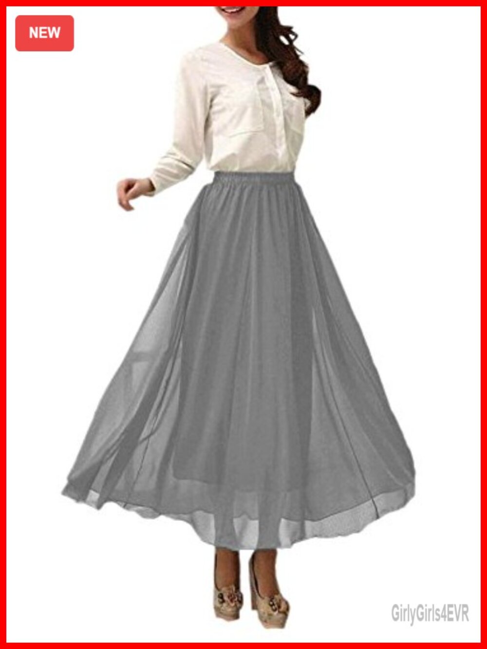 Chiffon Retro Long Maxi Skirt Elastic Waist Beach Ankle Length